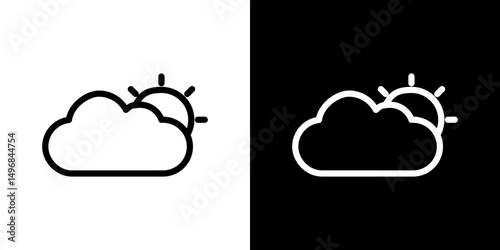 Cloudy Day icon stroke vector icon simple black style, illustration.