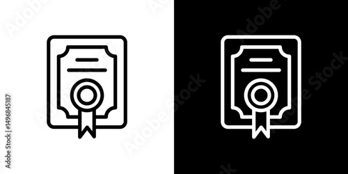 Certificate icon stroke vector icon simple black style, illustration.
