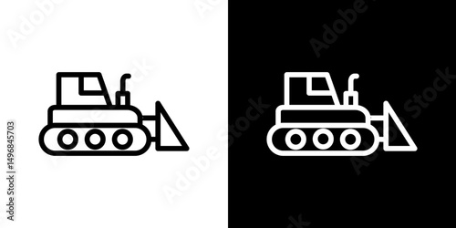 Bulldozer icon stroke vector icon simple black style, illustration.