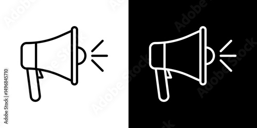 Bullhorn icon stroke vector icon simple black style, illustration.