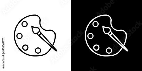 Brush and Palette icon stroke vector icon simple black style, illustration.