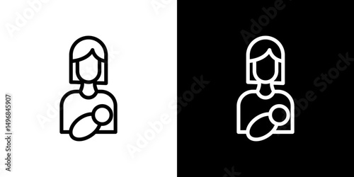 Breastfeeding icon stroke vector icon simple black style, illustration.