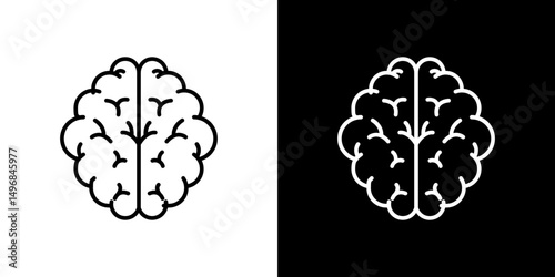 Brain icon stroke vector icon simple black style, illustration.