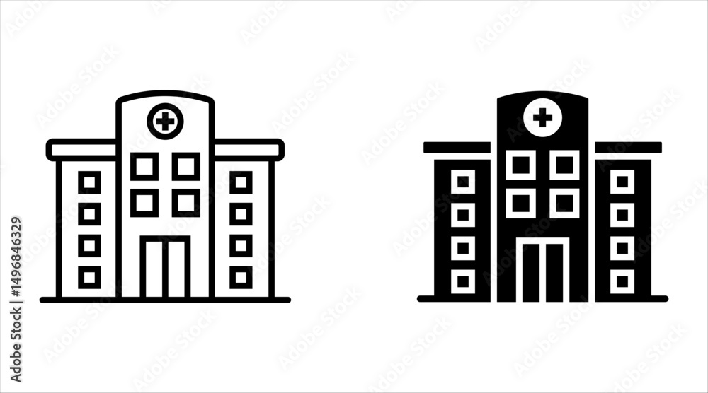 Obraz premium hospital icon set medical hospital buildings architecture vector health care business construction line illustration
