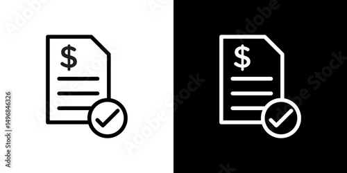 Bill paid icon stroke vector icon simple black style, illustration.