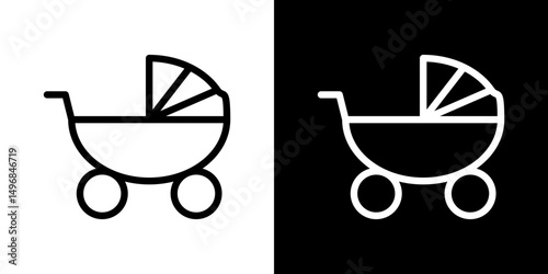 Baby carriage icon stroke vector icon simple black style, illustration.