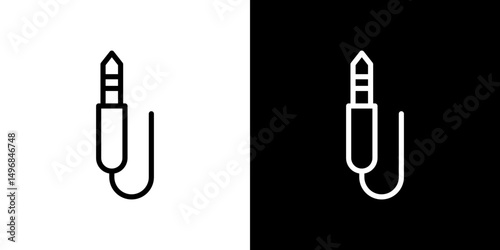 Audio jack icon stroke vector icon simple black style, illustration.