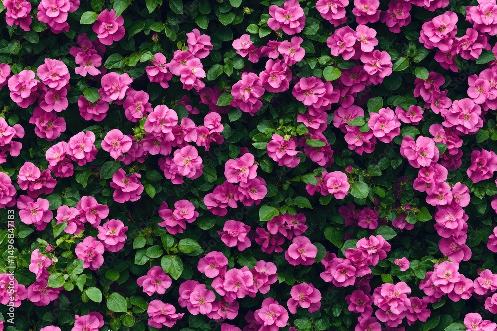 Close-up of a vibrant pink rose bush