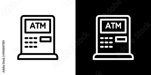 Atm icon stroke vector icon simple black style, illustration.