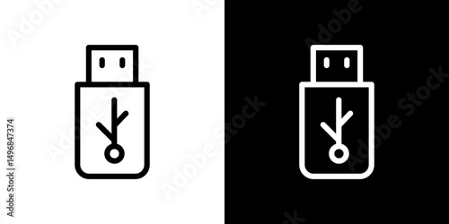 usb drive icon stroke vector icon simple black style, illustration.