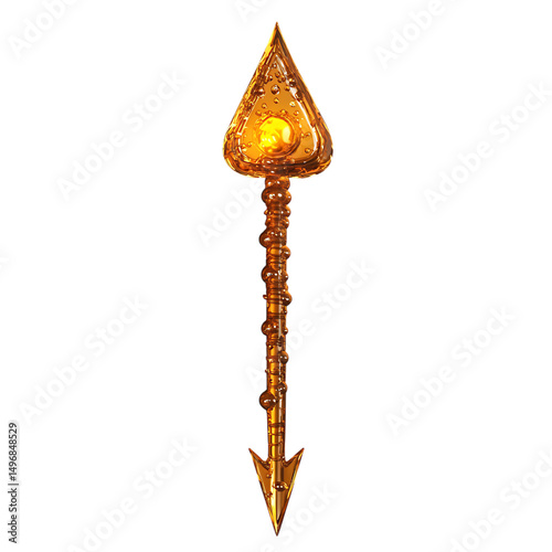 A Glowing Mercury Arrow with Liquid Metal Droplets Isolated on Transparent Background