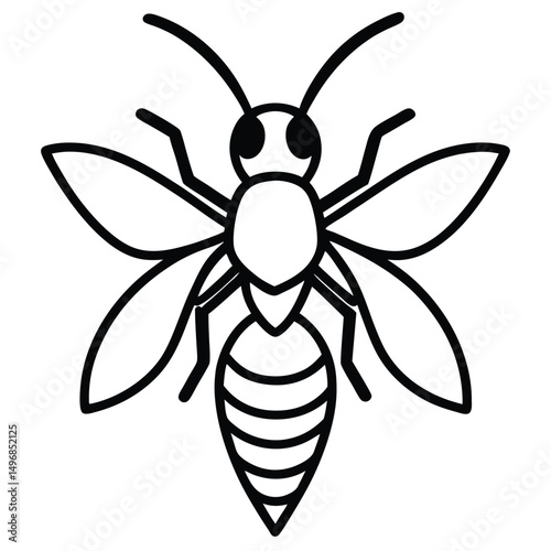 Minimalist line art icon of a wasp or hornet, simple insect vector graphic from a top-down view.