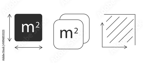Square meter icon line quantity area, m2 measuring area sign symbol. Simple territory measurement. Flat area square meter.