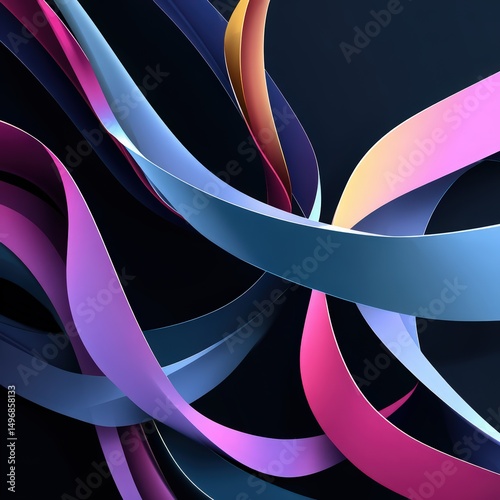 Abstract Arrangement of Colored Ribbons on Dark Background