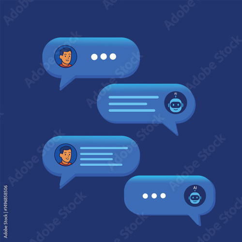 Conversational Chatbot with AI and Human Messages Vector Illustration