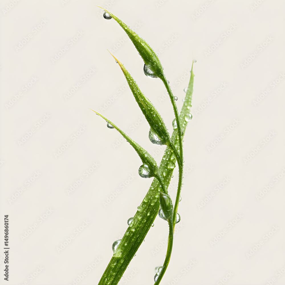 Naklejka premium A close-up of a grass stem with dewdrops, isolated on a transparent background, high-resolution