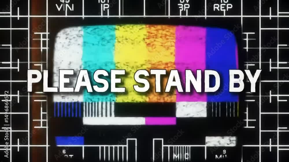 Vintage television test pattern with please stand by message retro broadcasting technology, Generative AI