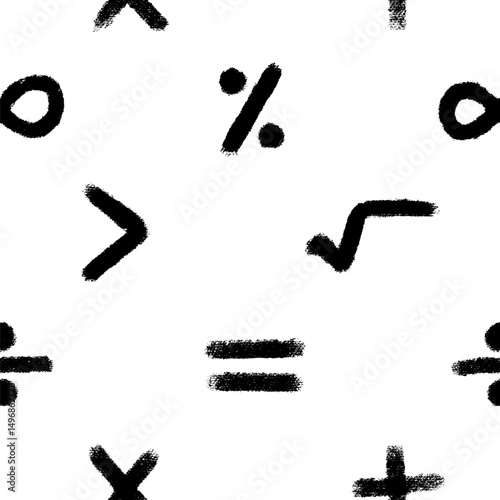 Seamless pattern of hand written numbers and math symbols. Calligraphic mathematics pattern brush style. Vector illustration