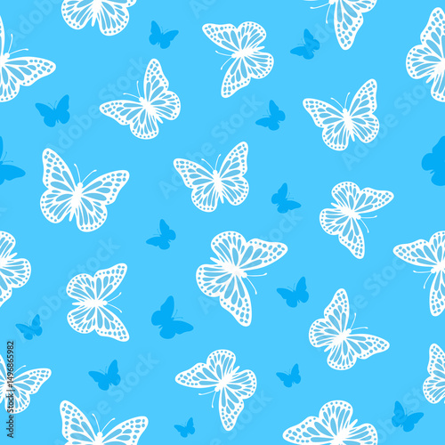 butterflies on blue seamless pattern background