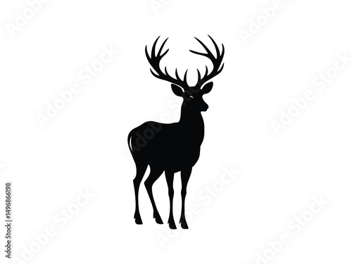 A black silhouette of a majestic deer with large antlers