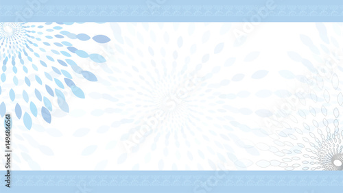 Blue abstract floral winter pattern with a greeting card design and copy space