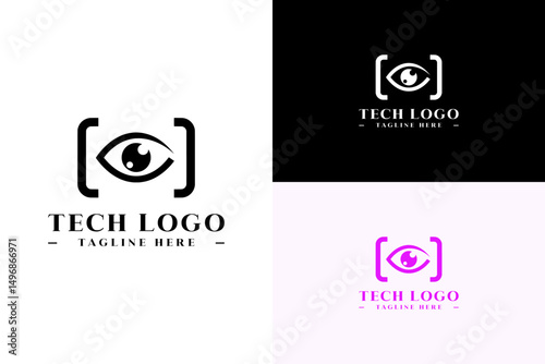 bracket bars with eye vector illustration, icon, minimalist, logo for artificial intelligence, ai vision, coding, programming, web design, software development, tech, and more