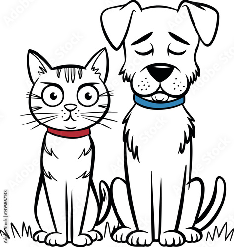 Cartoon cat and dog sitting together best friends pets