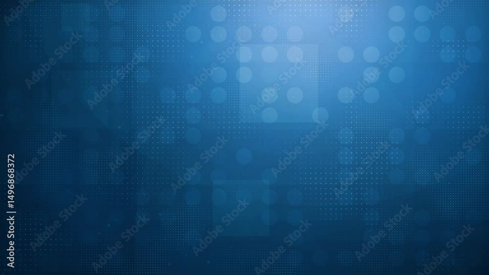 loopable abstract blue digital background with dots grid and slow motion shapes and circles
