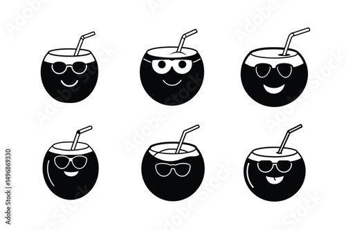 cute tropical coconut cartoon vector