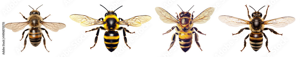 PNG Detailed bees flying collection, element set on transparent background PNG Detailed bees flying collection, element set on transparent background