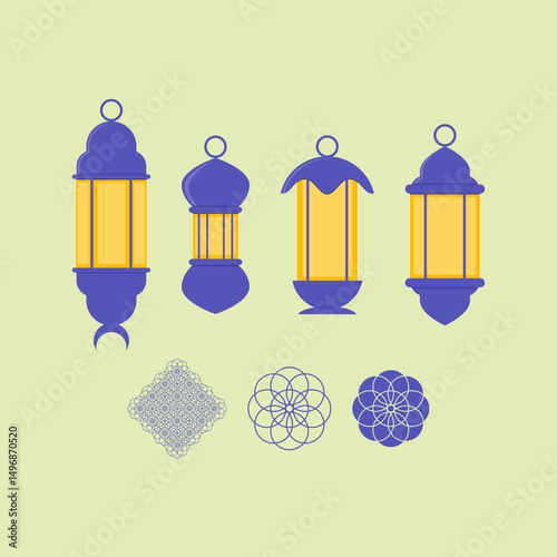 blue orange islamic lantern. islamic themed decoration. ornament. muslim. ramadan. eid al-fitr. eid al-adha. Islamic New Year. Islamic celebration day