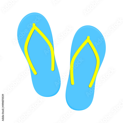 a pair of light blue and yellow flip-flops on a white background. vector illustration