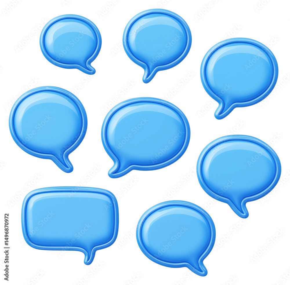 Collection of blue speech bubbles for various communication purposes isolated on transparent background. Collection of blue speech bubbles for various communication purposes isolated on transparent background.