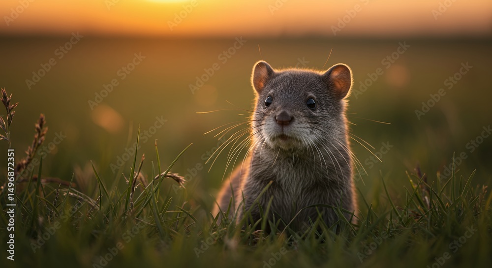 Fototapeta premium Cute Otter in Grass at Sunset