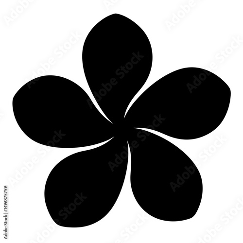 Black Plumeria Flower with Five Petals Isolated on White Background Illustration