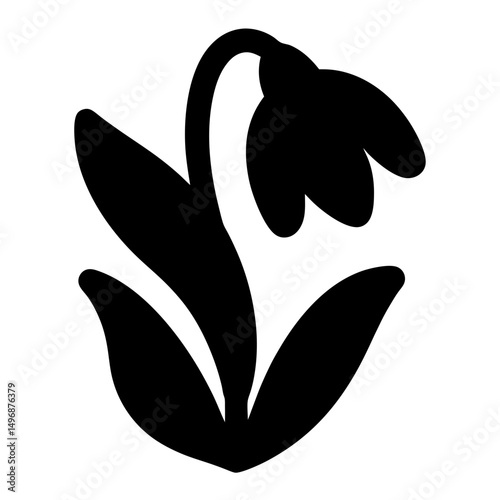 Stylized Snowdrop Flower Silhouette Against White Background Simple Yet Elegant Design