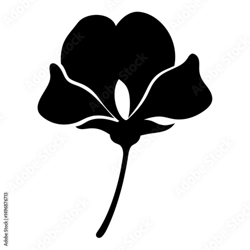 Abstract Black Silhouette of a Sweet Pea Flower, A Simple Graphic