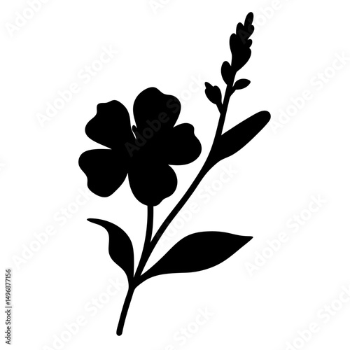Elegant Floral Silhouette with Delicate Buds and Five Petaled Flower Bloom