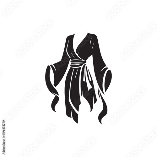Elegant Sabai Wrap Dress Vector Silhouette – Traditional Southeast Asian Wrap, Graceful Draping, Cultural Heritage, Feminine Charm, and Timeless Minimalist Design.
