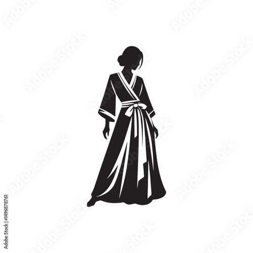 Elegant Sabai Wrap Dress Vector Silhouette – Traditional Southeast Asian Wrap, Graceful Draping, Cultural Heritage, Feminine Charm, and Timeless Minimalist Design.