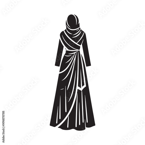 Elegant Sabai Wrap Dress Vector Silhouette – Traditional Southeast Asian Wrap, Graceful Draping, Cultural Heritage, Feminine Charm, and Timeless Minimalist Design.