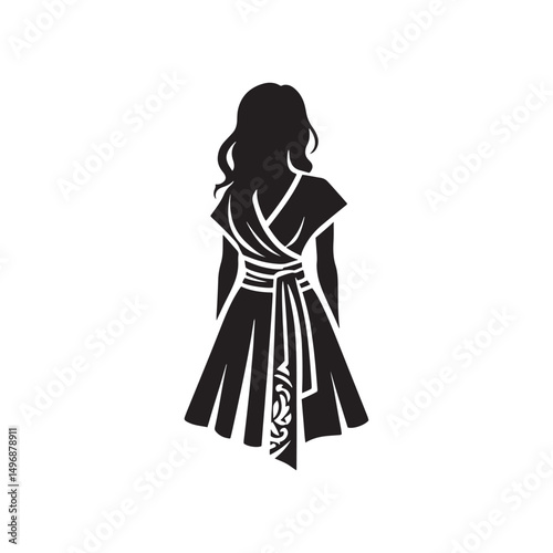 Elegant Sabai Wrap Dress Vector Silhouette – Traditional Southeast Asian Wrap, Graceful Draping, Cultural Heritage, Feminine Charm, and Timeless Minimalist Design.
