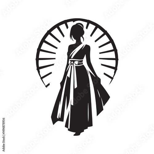 Elegant Sabai Wrap Dress Vector Silhouette – Traditional Southeast Asian Wrap, Graceful Draping, Cultural Heritage, Feminine Charm, and Timeless Minimalist Design.