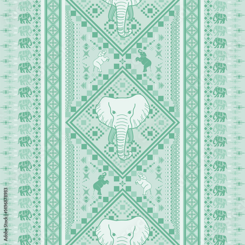 popular elephant pattern in asian style this elephant graphic is fashionable in thailand india and south east asia and this elephant and baby elephant can be for textile industry and any package