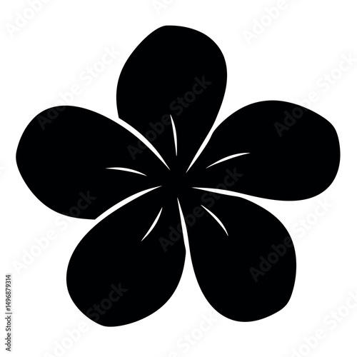 Simple five petaled black flower design with delicate lines emanating from center