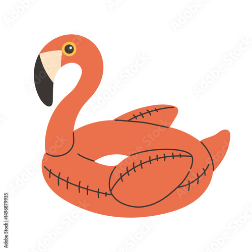 Vector illustration of an inflatable flamingo pool ring in a coral color. Simple flat cartoon design on a white background.