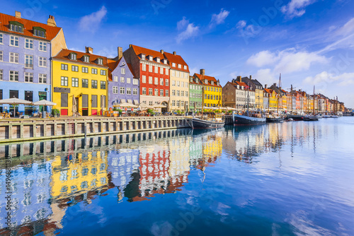 Copenhagen, Denmark. Vibrant harbor of Nyhavn, colorful buildings and boats.