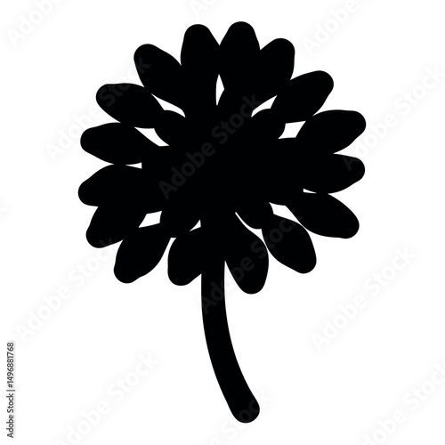 A Solid Black Silhouette of a Dandelion on a White Background