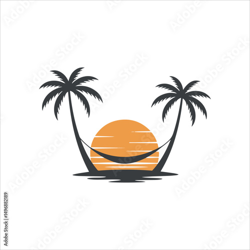 Minimalist Black and White Palm Tree and Sun Logo Design, Tropical Summer Icon