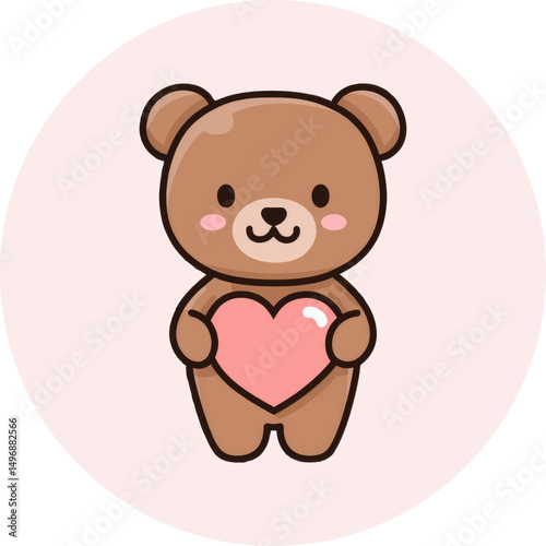 
A cute, kawaii teddy bear holding an oversized heart. Sticker style, no background.

